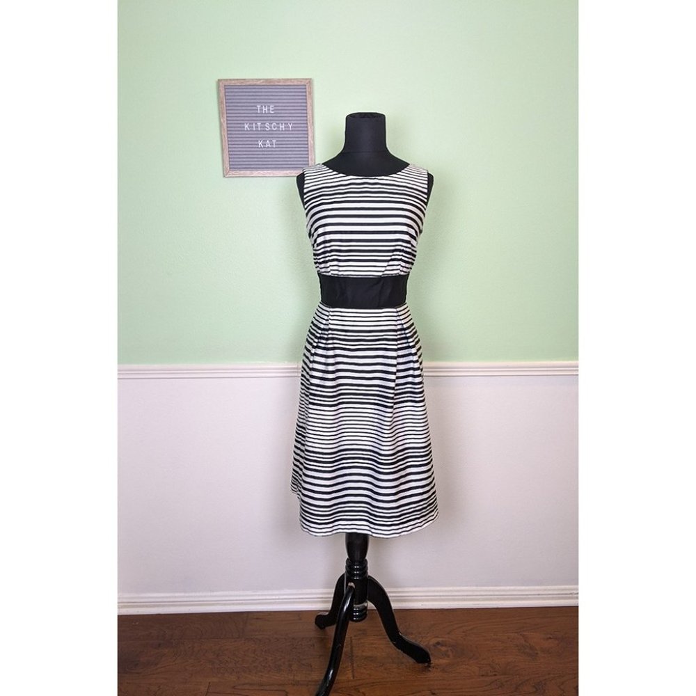 Black / White Striped AB Studio Fit & Flare Dress
